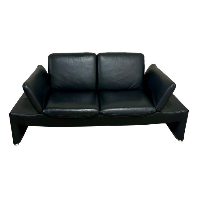 Black Leather 2-Seater Sofa with Adjustable Armrests from Leu Swiss, 2000s For Sale