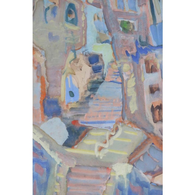 Abstract Expressionism 1940s Mordechai Levanon Gouache Cityscape View Safed Israel 1901-1968 Painting For Sale - Image 3 of 7