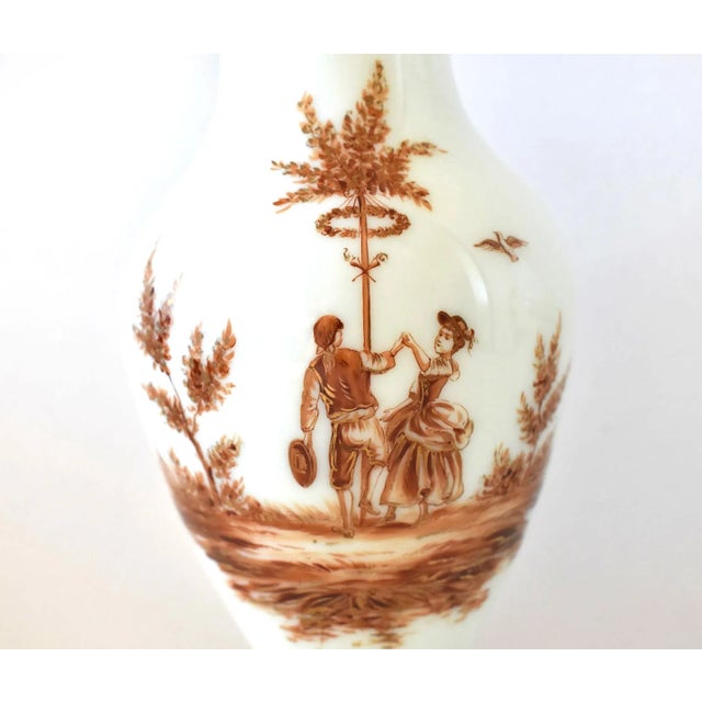 19th-Century Antique French Sepia Grisaille White Opaline Glass Baluster Vases - a Pair For Sale - Image 4 of 13