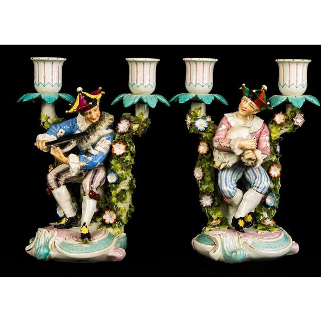 Antique German Porcelain Jester Figural Candelabra, 1890s For Sale - Image 6 of 7