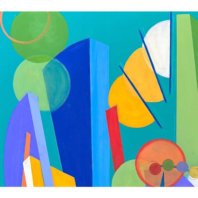 Leaping Without Annette by Amy Hutcheson | Oil on wood cradle Abstract geometric shapes and colors. For Sale - Image 4 of 5