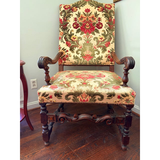 Baroque Late 19th Century Pair of Hand-Carved French Baroque Revival Walnut Tapestry Armchairs For Sale - Image 3 of 10
