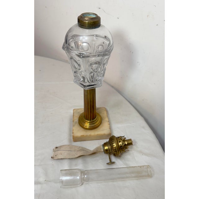 Rare Antique 19th Century Glass Brass Marble Boudoir Whale Oil Table Lamp For Sale - Image 10 of 11