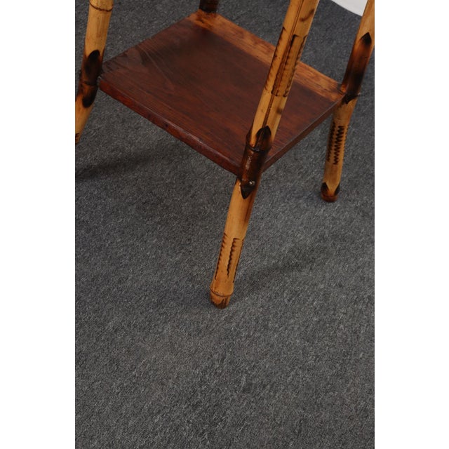 Brown Antique Aesthestic Movement Stained Oak Sewing / Decorative Box on Bamboo Stand For Sale - Image 8 of 12