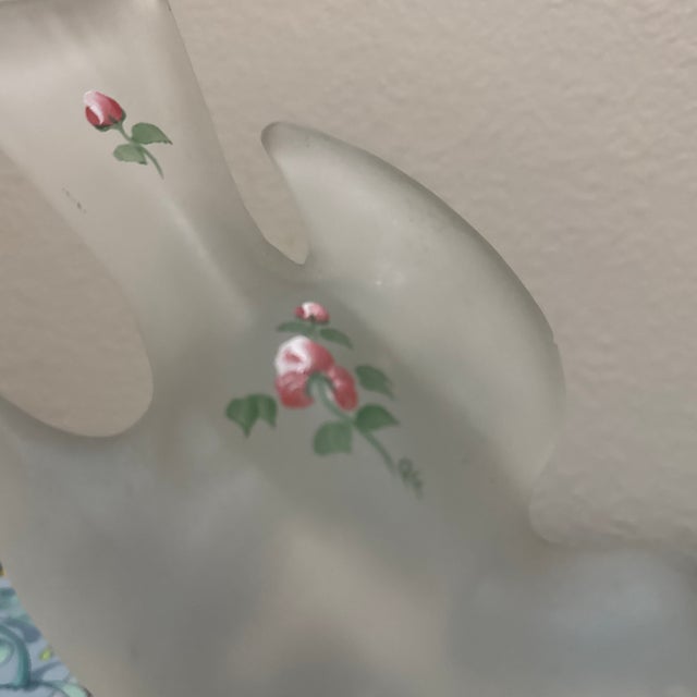 Art Deco Vintage Le Smith Frosted Satin Glass Bird in Flight Dove Figurine Hand Painted Roses For Sale - Image 3 of 11