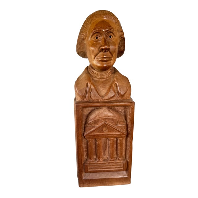 Life-Size Vintage Folk-Art Carved Wood Figurative Bust of Thomas Jefferson at University of Virginia Rotunda Sculpture For Sale - Image 13 of 13
