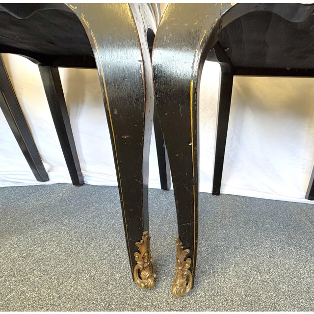 Antique English Chinoiserie Lacquer Chairs With Cane Backs and Brass Sabots- Set of 4 For Sale - Image 12 of 18