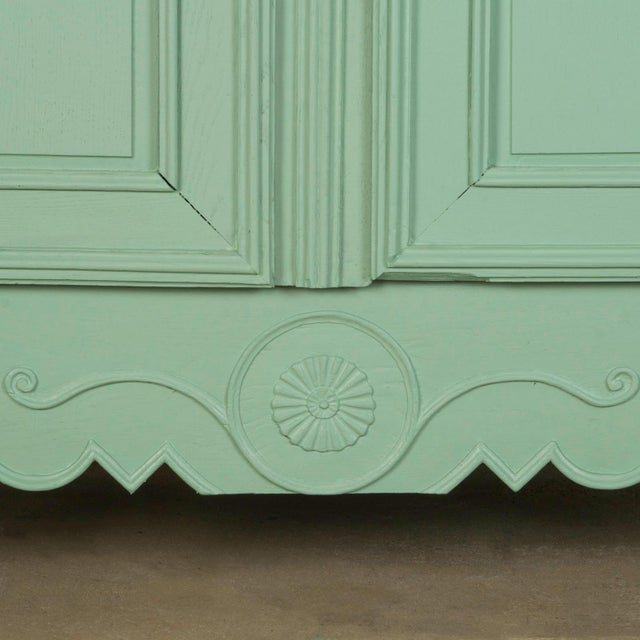 Green Antique French Soft Green Marriage Armoire For Sale - Image 8 of 11
