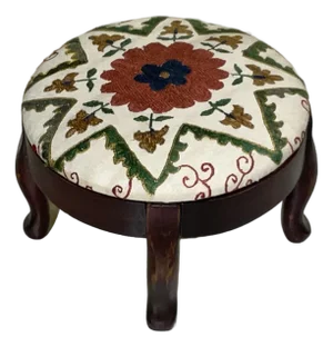 Petit Hand-Embroidered Suzani Footstool / Ottoman