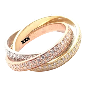 Cartier Trinity 18k Gold Diamond Small Model Band Ring Size 51 Cert