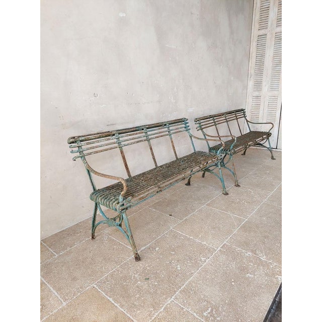 Set of Antique 19th Century Iron Garden Benches from Arras For Sale - Image 3 of 15