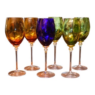 Modem Hand blown wine goblets - Set of six For Sale