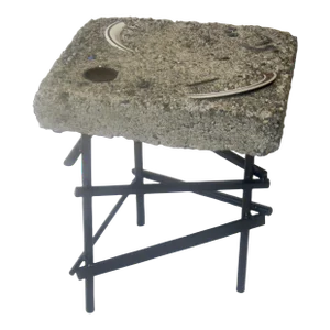 1960s Studio Made Found Object Cement Table With Sculptural Steel Base