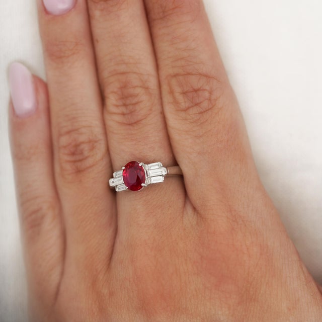 Gia Certified 2 Carat Pigeon Blood Burma Ruby Platinum Ring, Size 6.25 For Sale - Image 11 of 12
