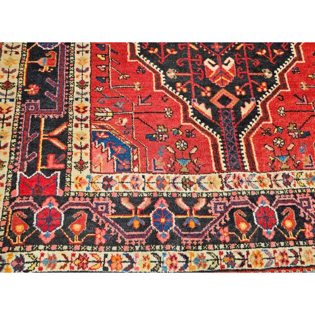 Vintage Persian Hamadan Gallery Rug, Hand-Knotted Wool, Geometric Medallion Pattern, Navy & Red, 6x12 For Sale - Image 17 of 17