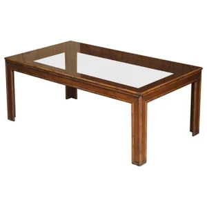 Chinese Chippendale Refectory Dining Table with Smoked Glass Table Top