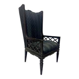 Vintage Fretwork High Back Chippendale Livingroom Desk Wingback Chair Armchair For Sale