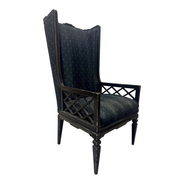 Vintage Fretwork High Back Chippendale Livingroom Desk Wingback Chair Armchair For Sale