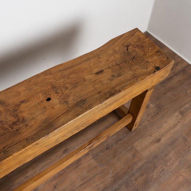 Brown Antique Rustic French Carpenter's Workbench Console Table For Sale - Image 8 of 15