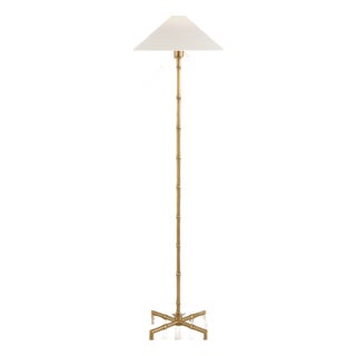 Visual Comfort Signature Grenol Floor Lamp in Hand-Rubbed Antique Brass with Linen Shade For Sale