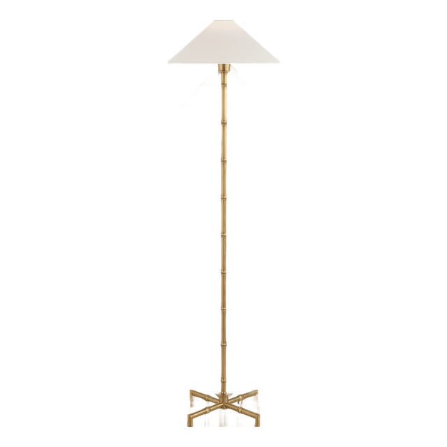 Visual Comfort Signature Grenol Floor Lamp in Hand-Rubbed Antique Brass with Linen Shade For Sale