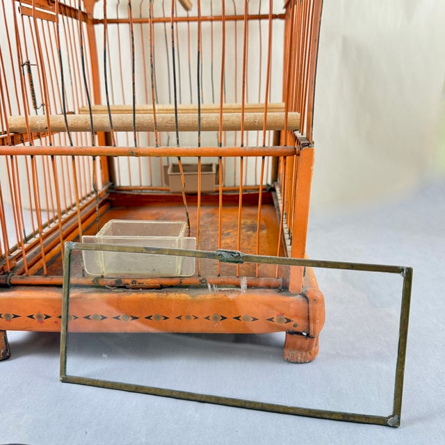Art Deco Orange Japanned Metal Bird Cage, Hand-Painted, Circa 1900-1920 For Sale - Image 11 of 18