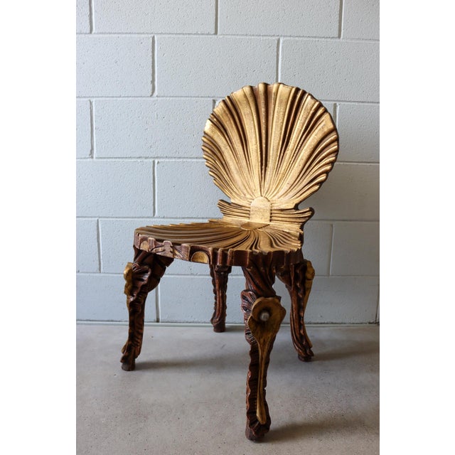 Mid 20th Century Mid 20th Century Pair of Grotto Style Giltwood Side Chairs For Sale - Image 5 of 11