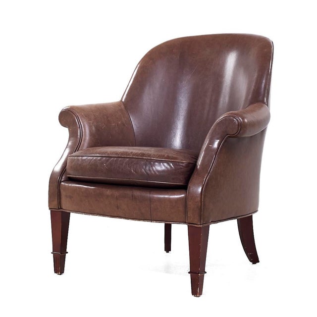 Late 20th Century Baker Furniture Brown Leather Barrel Club Lounge Chairs For Sale - Image 5 of 12