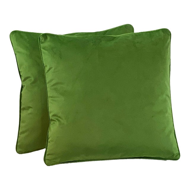 Contemporary Italian Green Apple Velvet Pillows - A Pair For Sale