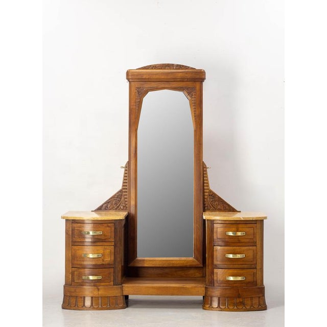 French Art Deco Dressing Table in Walnut, Marble and Mirror, 1920s For Sale - Image 3 of 15