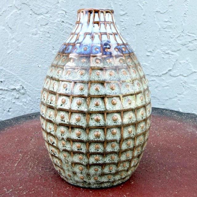 Ceramic Vintage Mid Century Glazed Ceramic Stoneware Vase For Sale - Image 7 of 8