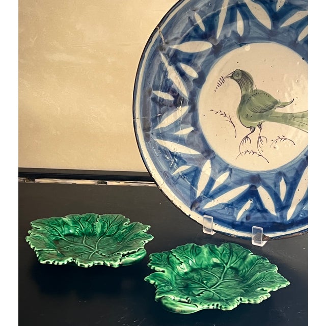 Portuguese majolica handled leaf dishes hand crafted in the 1980's.