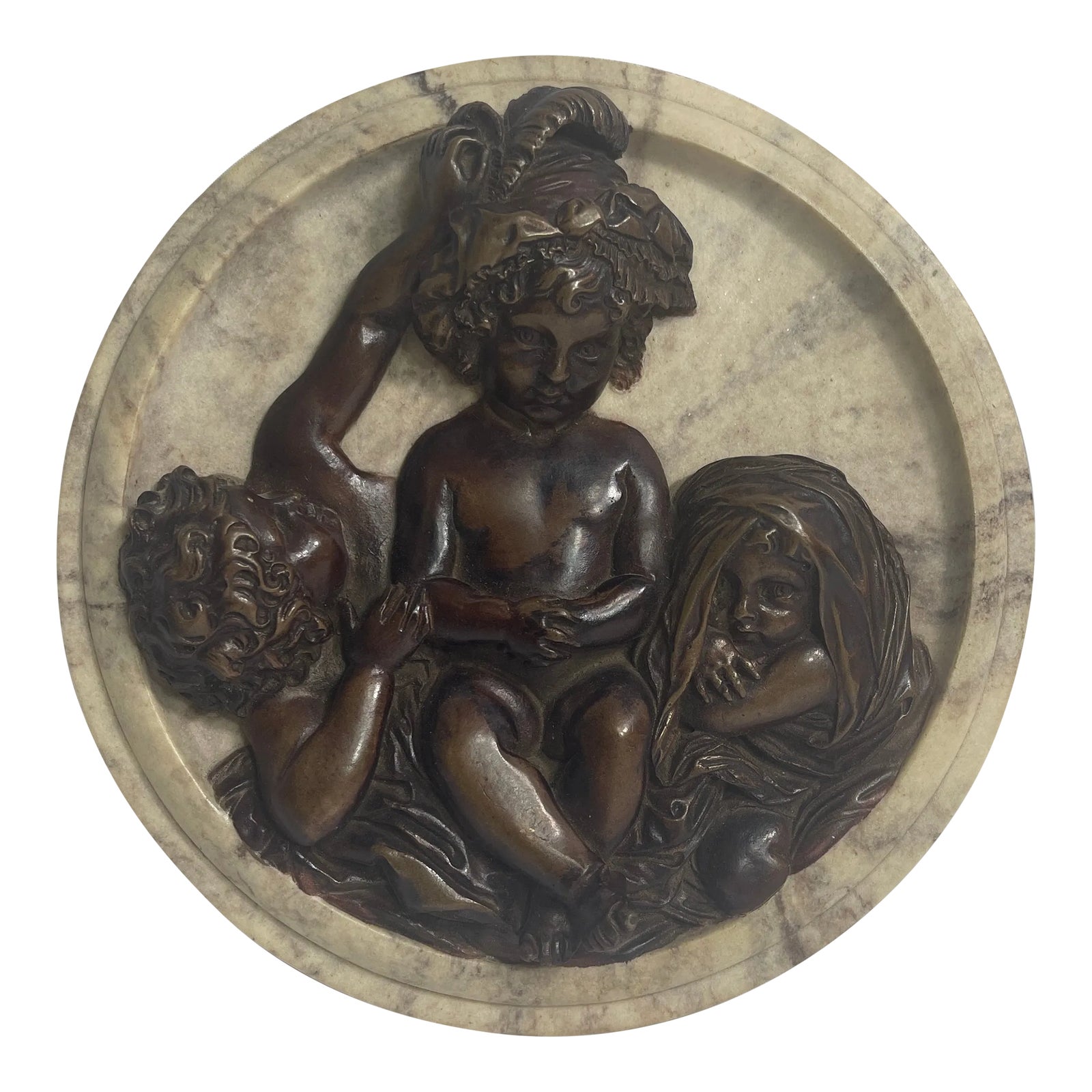 Late 19th Century French Bronze Inset Cherubs Marble Plaque | Chairish