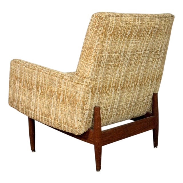 1950s Jens Risom Club Lounge Chair With Walnut Frame For Sale