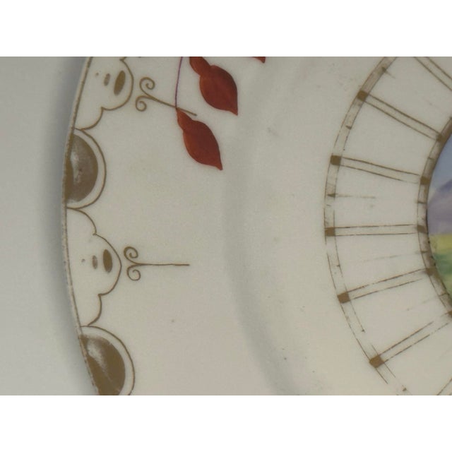 Antique Milk Glass Plate: Hand Painted Church Scene, Gold Gilt Border For Sale - Image 6 of 9