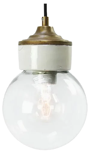 Mid-Century Porcelain & Brass Pendant Lamp