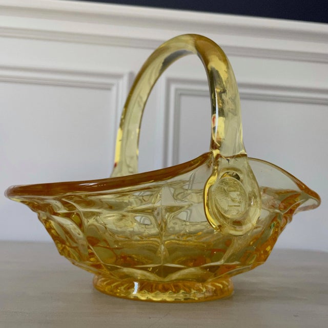 Glass Vintage Indiana Glass Constellation Yellow-Colored Glass Basket For Sale - Image 7 of 10