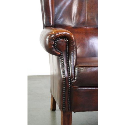 Brown Sheep Leather Wing Chair For Sale - Image 8 of 12