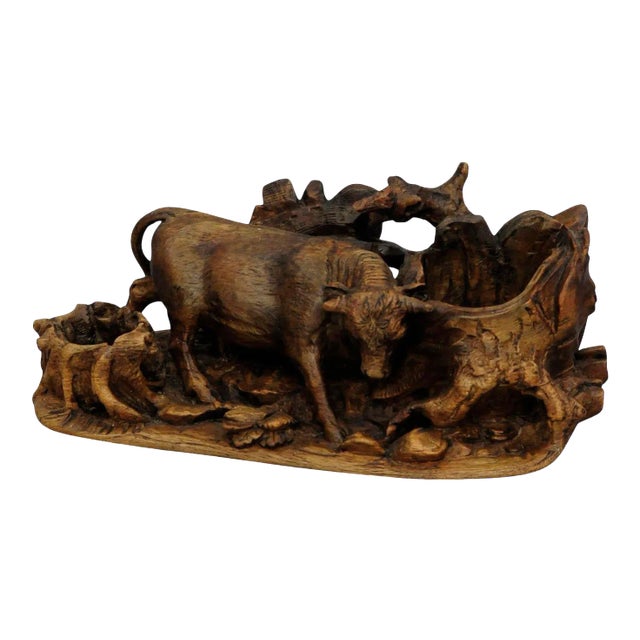 Late 19th Century Carved Statue of a Bull Ca. 1900 For Sale