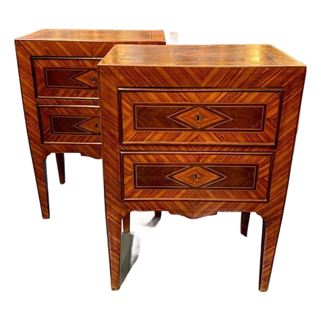 19th Century Pair of Italian Neo-Classical Inlaid Walnut Tables For Sale