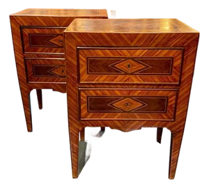 19th Century Pair of Italian Neo-Classical Inlaid Walnut Tables
