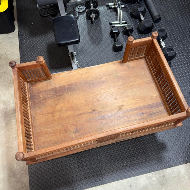 Wood 20th Century Carved Wooden Howdah Elephant Saddle Rectangular Chair For Sale - Image 7 of 7