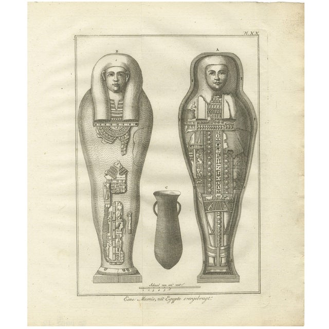 Egyptian Mummy and Sarcophagus with Canopic Jar, 1776, Paper For Sale