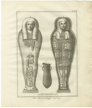 Egyptian Mummy and Sarcophagus with Canopic Jar, 1776, Paper