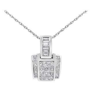 14K White Gold 2 1/5 Cttw Princess Cut Composite Diamond Pendant with Diamond Bale Pendant Necklace (H-I Color,SI1-SI2 Clarity) - NO CHAIN INCLUDED For Sale
