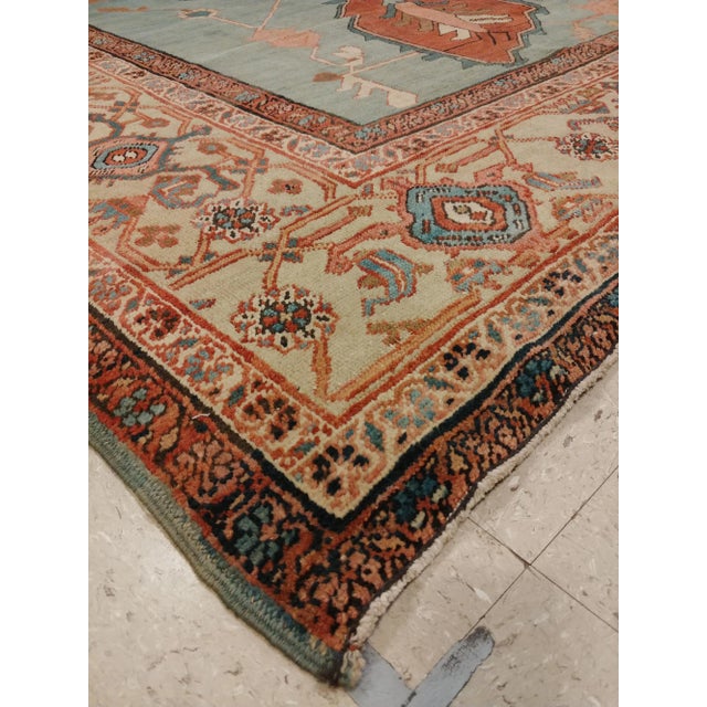Antique Persian Serapi Carpet, Handmade, Oriental Rug, Rust, Ivory, Light Blue For Sale - Image 4 of 11