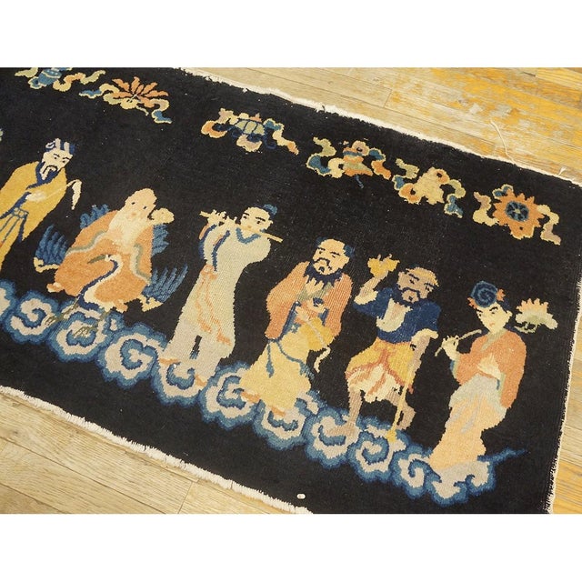 1920s 1920s Black Figural Scholars Scene Pictorial Antique Chinese Art Deco Runner Rug For Sale - Image 5 of 6
