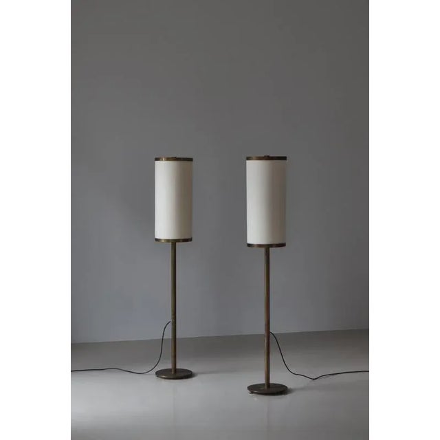 Large Danish Modern Floor Lamps in Patinated Brass by Kay Kørbing, 1960s, Set of 2 For Sale - Image 3 of 18