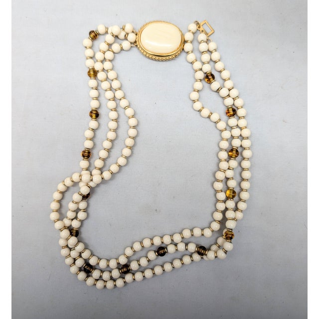 Vintage 1980s Signed Napier Beaded Faux-Ivory & Tiger's Eye Torsade Necklace For Sale - Image 9 of 9