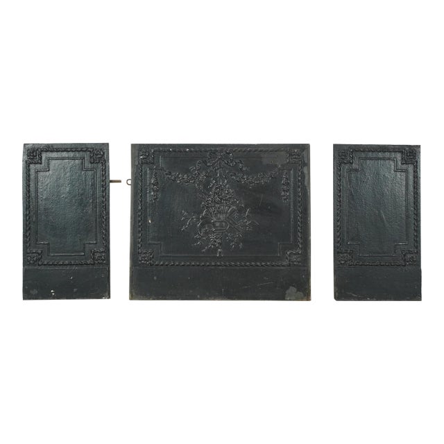 The Plaza Hotel French Black Cast Iron Fireback Set For Sale